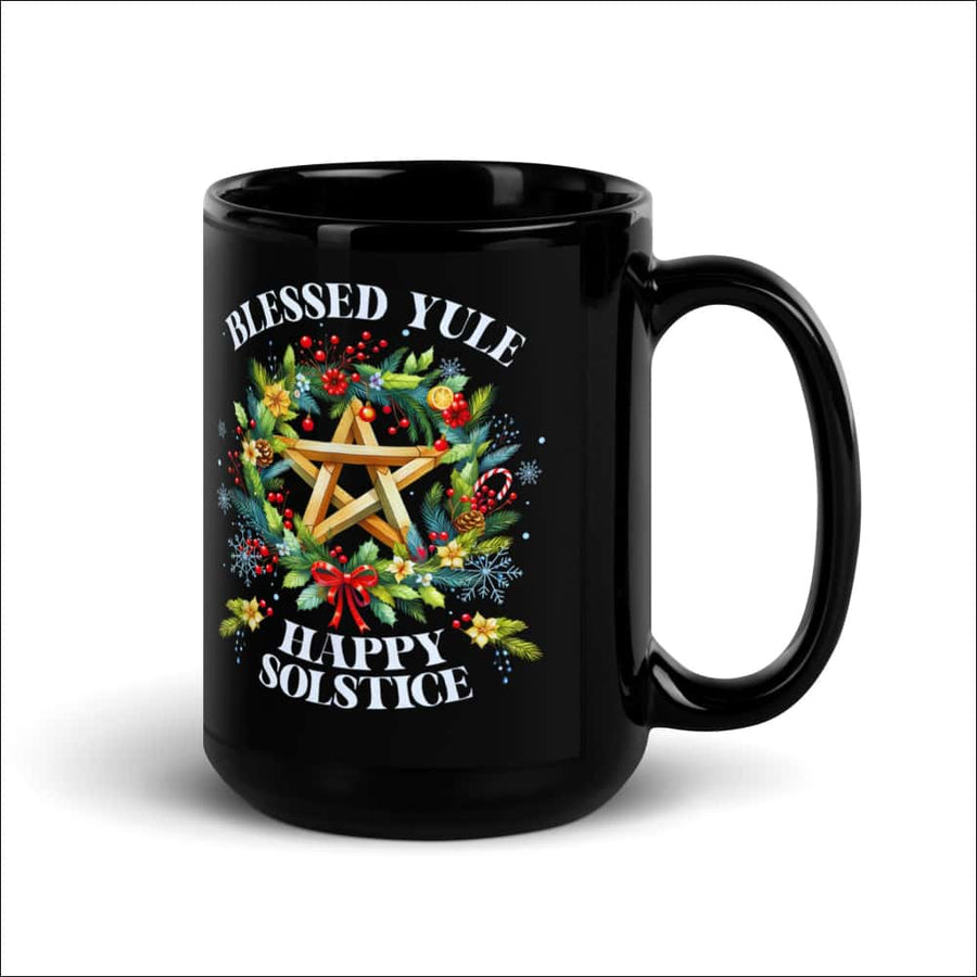 Blessed Yule Happy Solstice Mug – Black Glossy 11oz / 15oz - Northlord