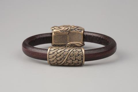 Viking Bracelet with Wolves, Skoll and Hati, Wolf Bracelet with Beads, Bronze, Northlord