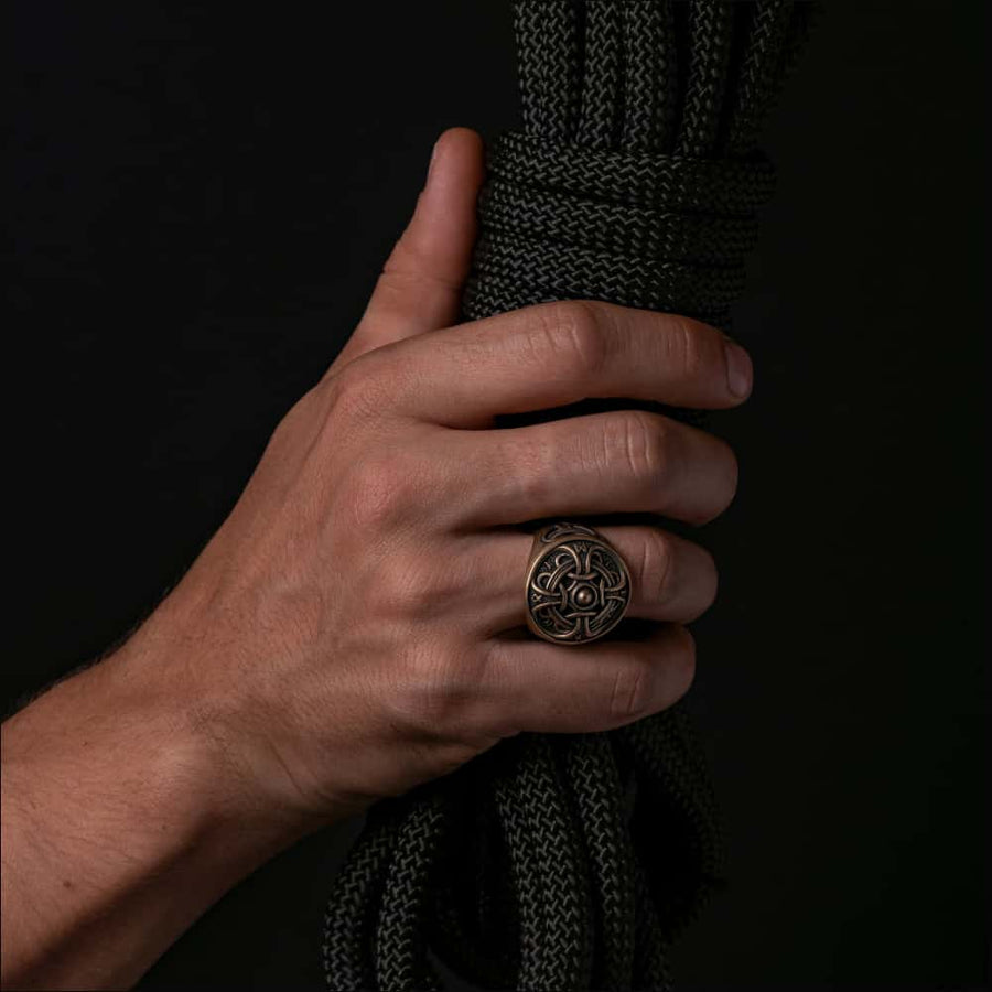 Hail Odin Ring With Runic Inscription Bronze - Northlord-PK