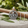Hecate sterling silver pendant with wheat chain, triple goddess ancient Greek jewelry, front view