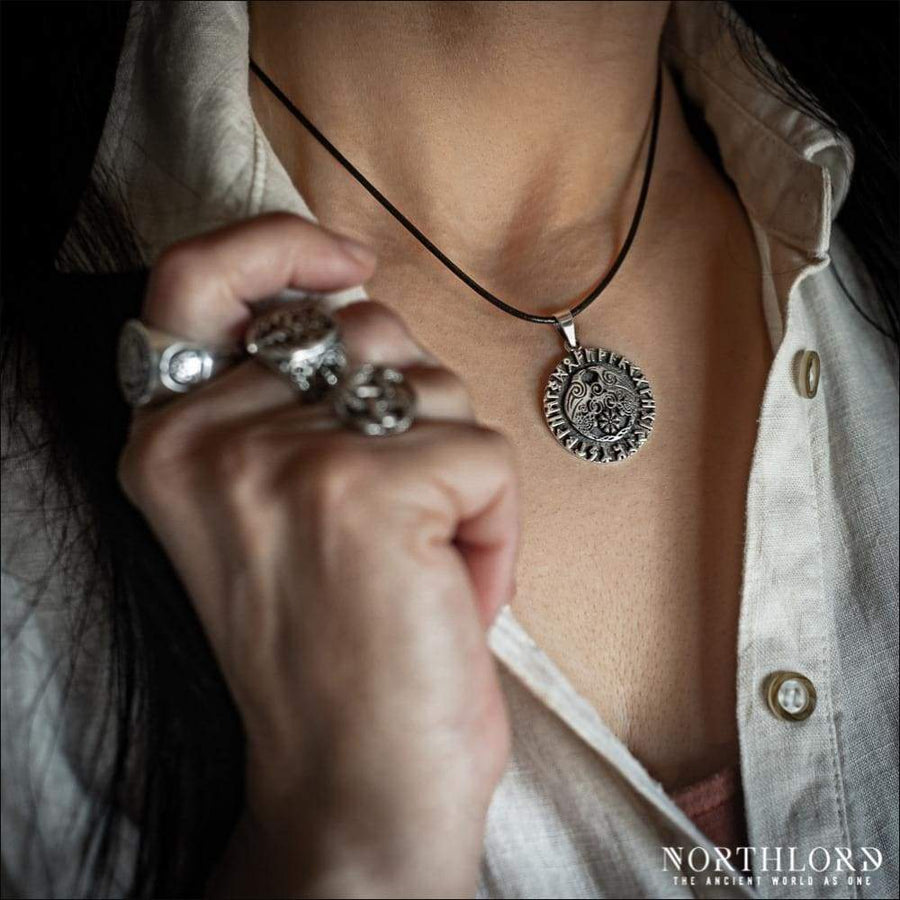 Hugin and Munin Pendant With Runes Sterling Silver - Northlord