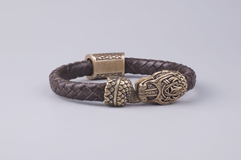 Jormungandr Bracelet, Brown braided leather, Northlord
