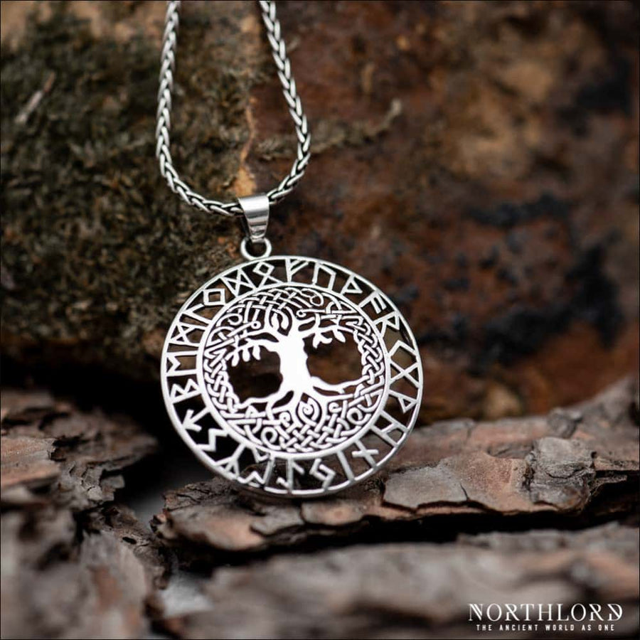 Large Yggdrasil Pendant With Runes Sterling Silver Northlord