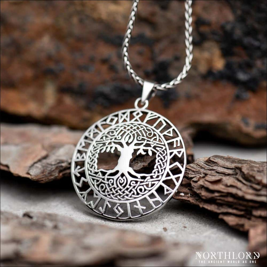 Large Yggdrasil Pendant With Runes Sterling Silver Northlord