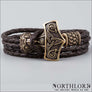 Leather Viking Bracelet With Mjolnir Bronze - Northlord-PK