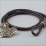 Leather Viking Bracelet With Mjolnir Bronze - Northlord-PK