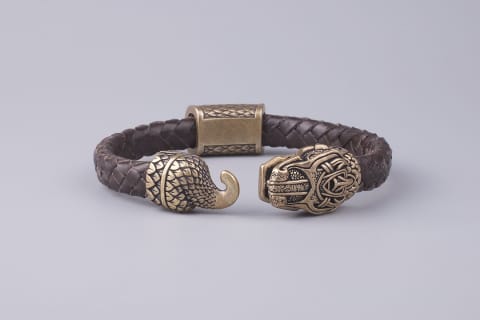Midgard Serpent Bracelet, Leather Viking Bracelet - Northlord