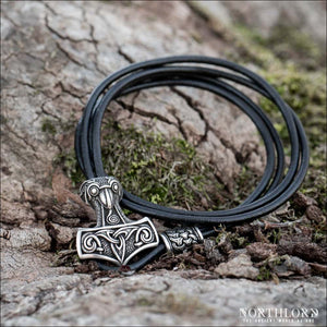 Mjolnir Bracelet With Viking Bead Round Leather - Northlord-PK