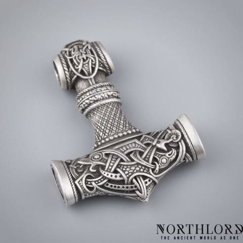 Mjolnir Necklace, Modern Viking Large Pendant, Silvered Bronze - Northlord