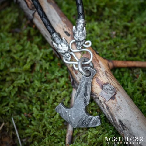 Mjolnir Pendant Necklace With Wolf Heads Tips, Hand Forged Viking Jewelry - Northlord (5)