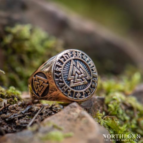 Modern Viking Ring With Valknut Symbol and Viking runes, Bronze Viking jewelry- Northlord (5)