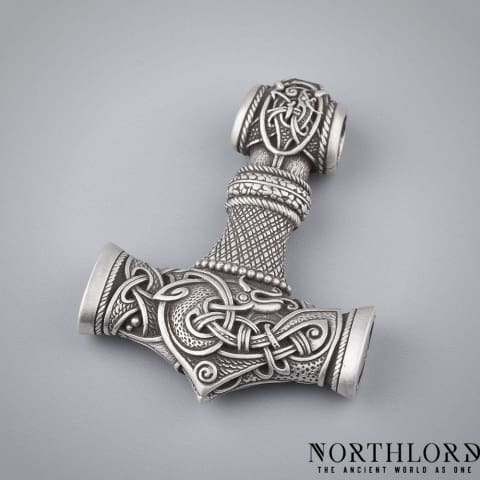 _Thor's Hammer Necklace, Viking Large Pendant, Silvered Bronze - Northlord