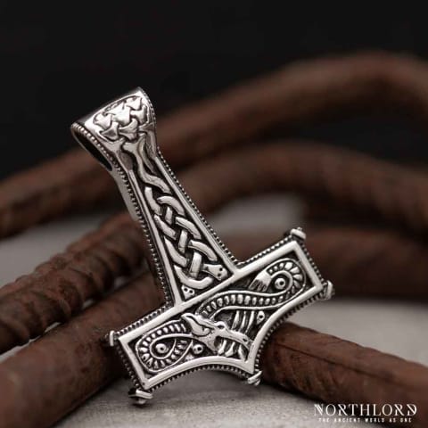 Thor's Hammer Pendant Necklace With Dragon Knots, Viking Jewelry, Sterling Silver - Northlord (6)