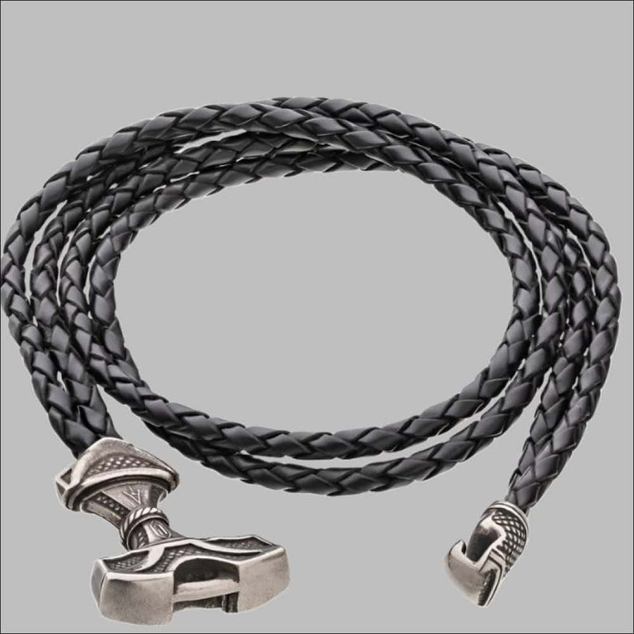 Thor’s Hammer Leather Viking Bracelet Silvered Bronze - Northlord-PK