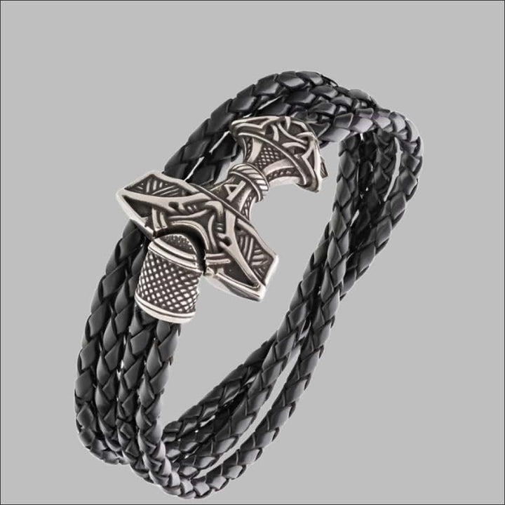 Thor’s Hammer Leather Viking Bracelet Silvered Bronze - Northlord-PK
