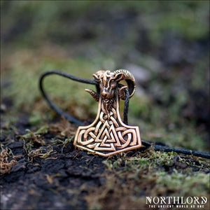 Thor’s Hammer Pendant With Valknut and Ram Bronze - Northlord