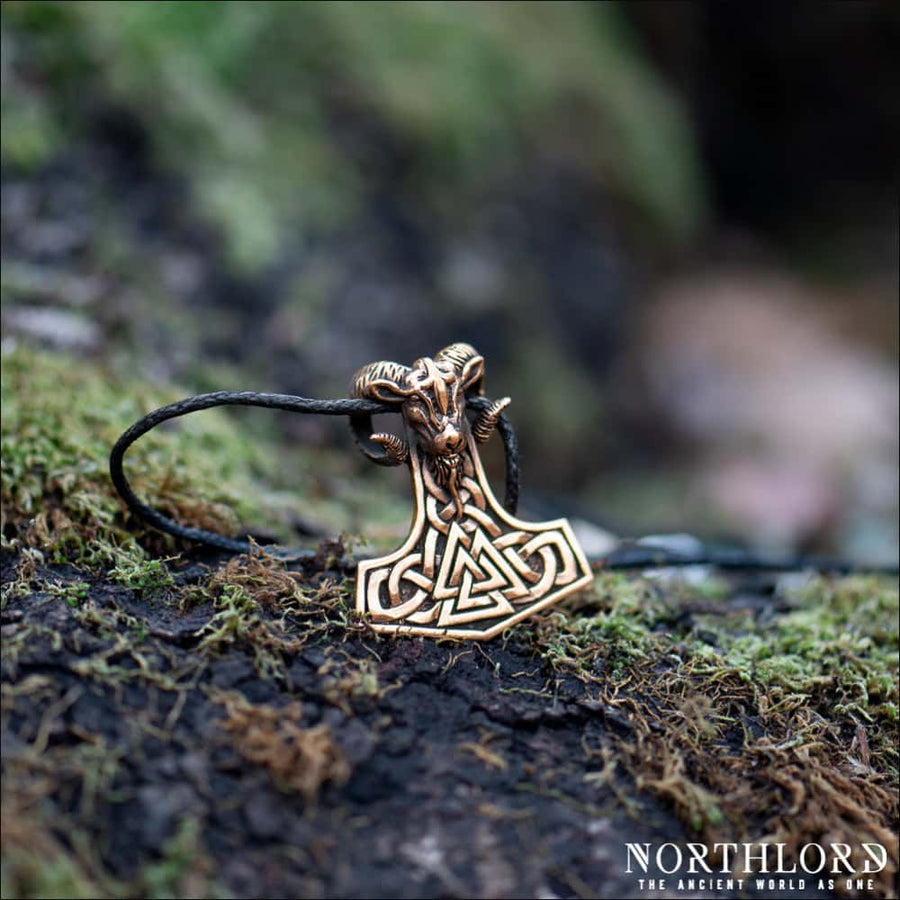 Thor’s Hammer Pendant With Valknut and Ram Bronze - Northlord