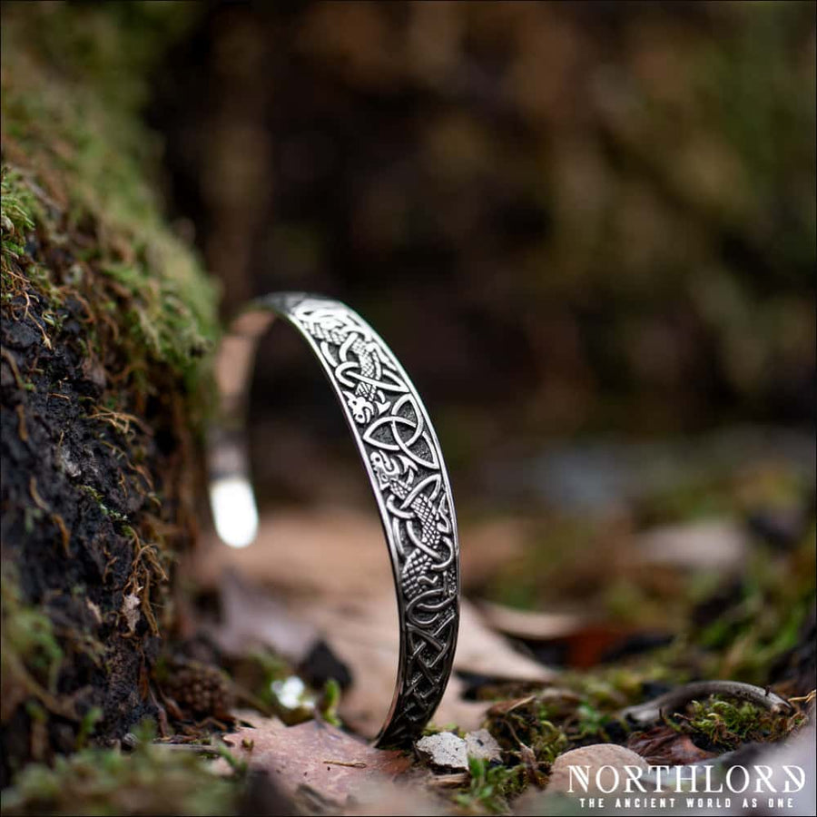 Triquetra With Jormungandr Cuff Bangle Sterling Silver - Northlord