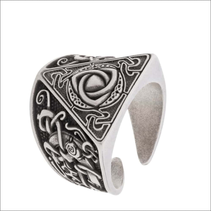 Triquetra Ring With Mammen Motifs Silvered Bronze - Northlord-PK