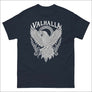 Navy Valhalla T-shirt featuring a raven and Viking-inspired knotwork artwork