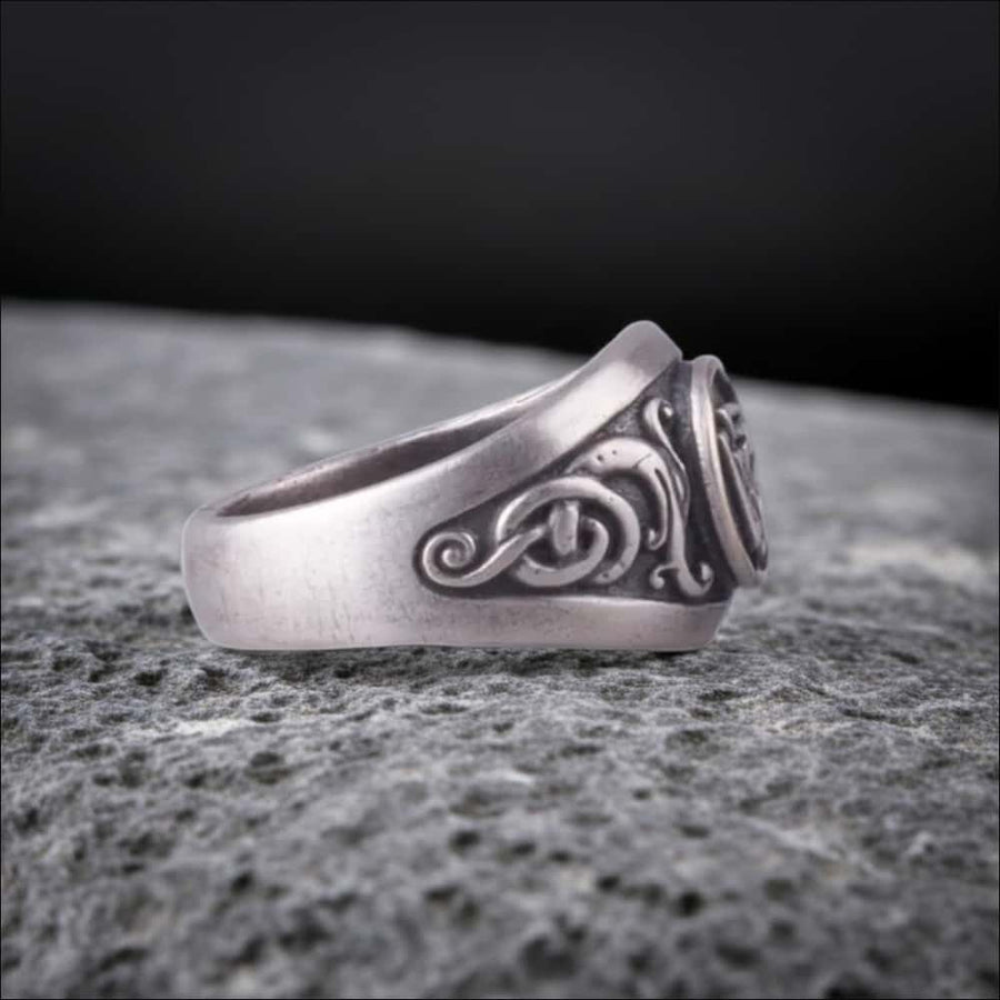 Valknut Ring With Dragon Knots Silvered Bronze - Northlord-PK