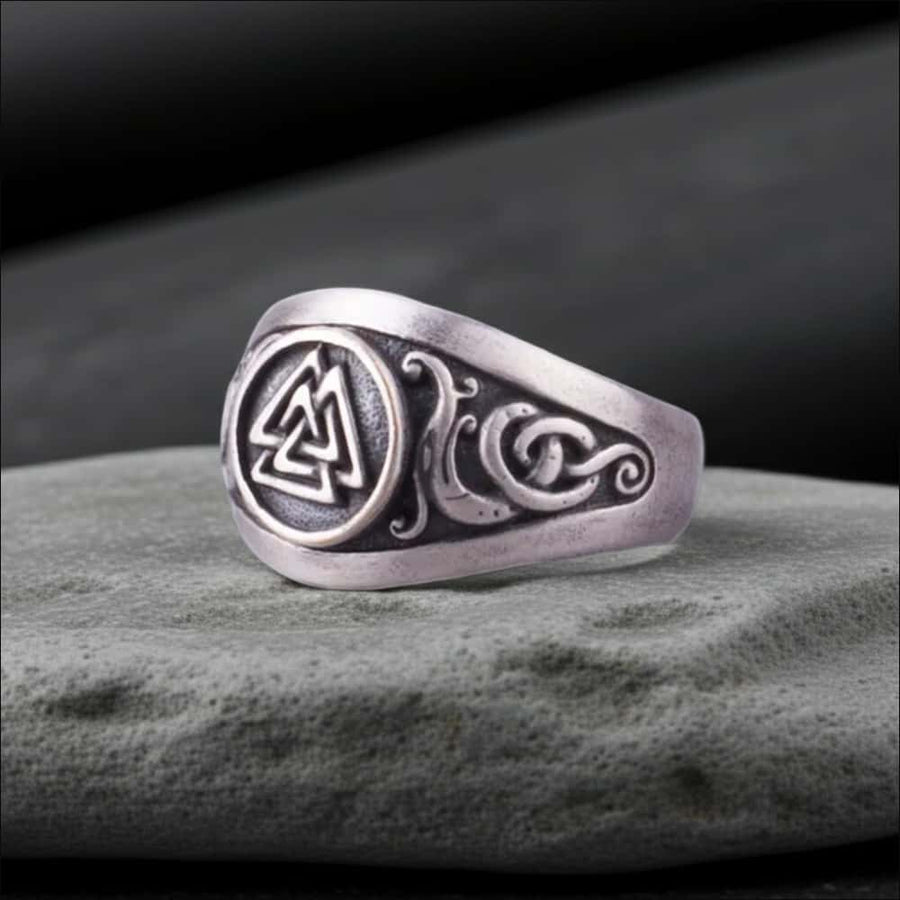 Valknut Ring With Dragon Knots Silvered Bronze - Northlord-PK
