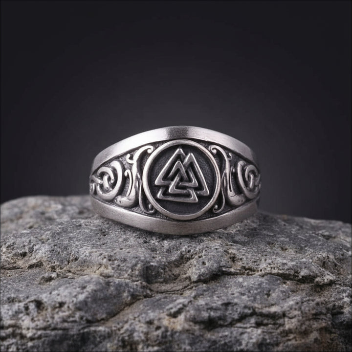 Valknut Ring With Dragon Knots Silvered Bronze - Northlord-PK