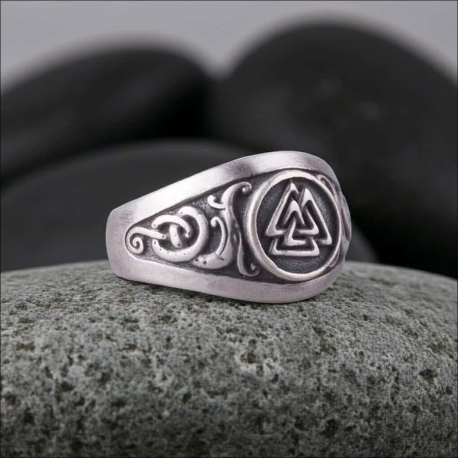 Valknut Ring With Dragon Knots Silvered Bronze - Northlord-PK