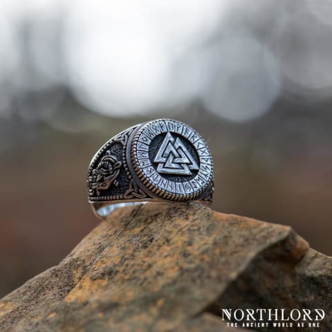 Valknut Ring, Viking Ring With Runes, Viking Jewelry, Jormungandr Knotwork, Silver - Northlord (4)