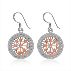 Vegvisir Earrings Rose Gold With Cubic Zirconia - Northlord