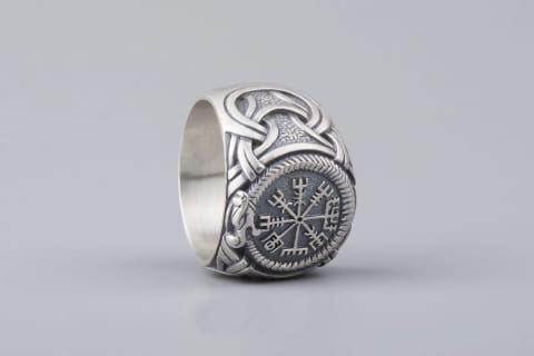 Vegvisir and Jormungandr Ring, Sterling Silver - Northlord