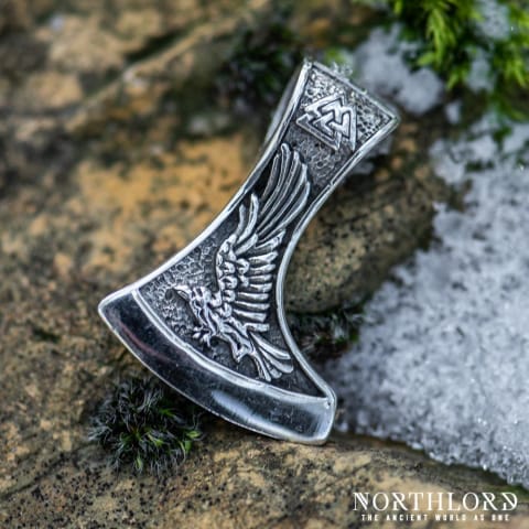 Viking Axe Pendant Qith Raven and Wolf, Viking Jewelry, Sterling Silver - Northlord (7)