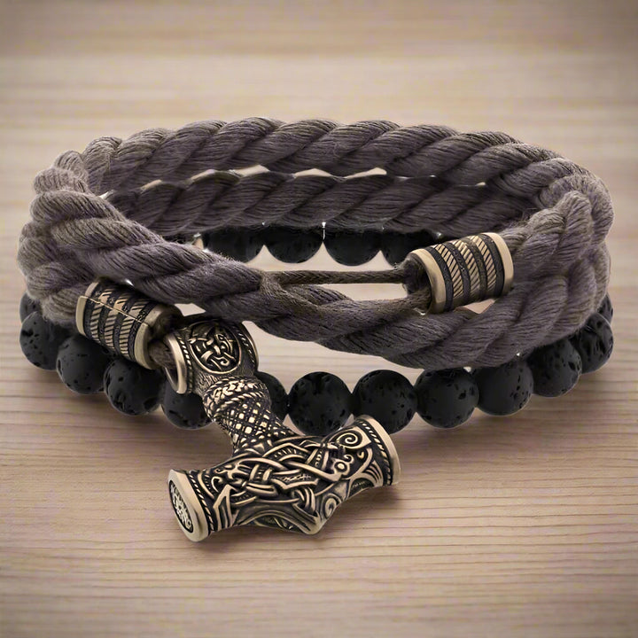 Viking Bracelet With Mjolnir and Lava Stones - Northlord-PK