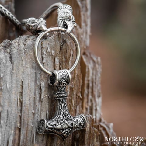 Viking Chain Necklace With Thor's Hammer and Raven Heads, Hugin and Munin, Stainless Steel - Northlord (5)