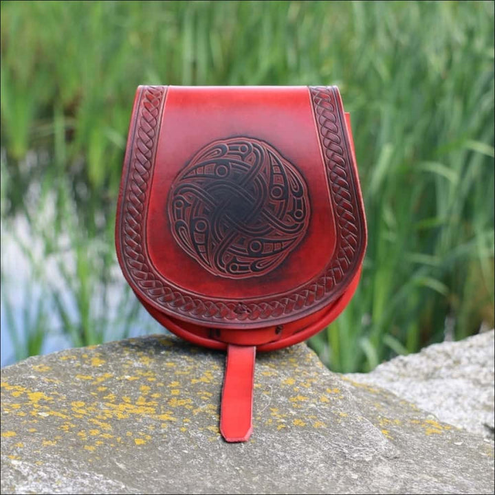 Viking Leather Bag In Vendel Style Red - Northlord