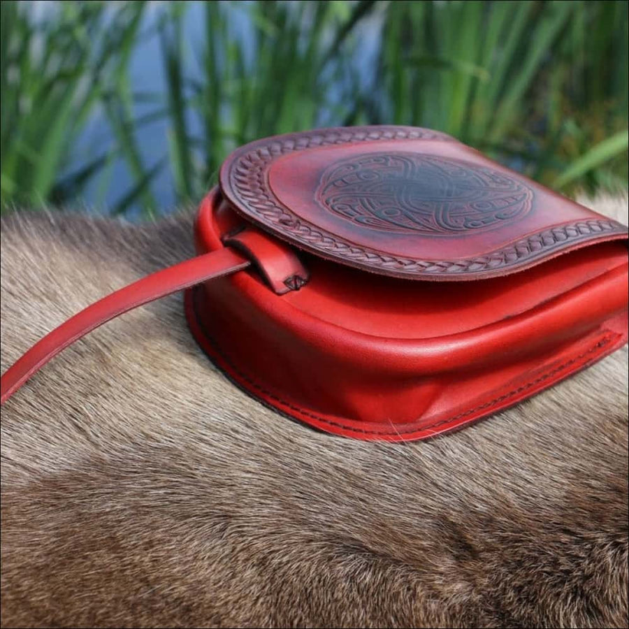 Viking Leather Bag In Vendel Style Red - Northlord