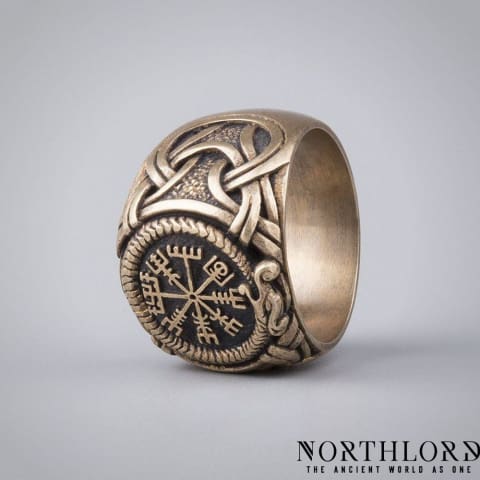 Viking Ring with Vegvisir and Jormungandr - Northlord