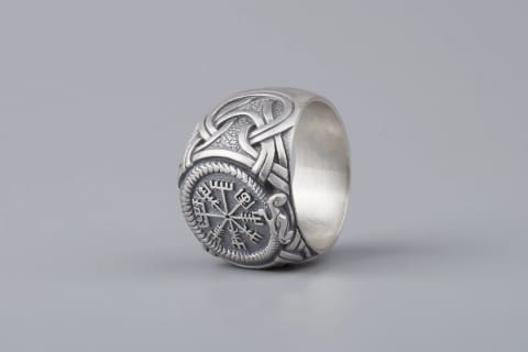 Vegvisir and Jormungandr Ring, Sterling Silver - Northlord