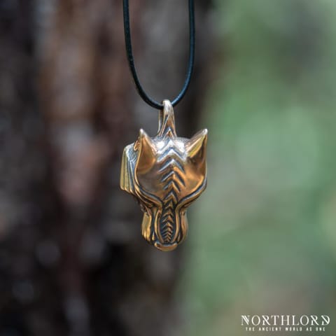 Viking Wolf Pendant on a leather cord, Bronze - Northlord