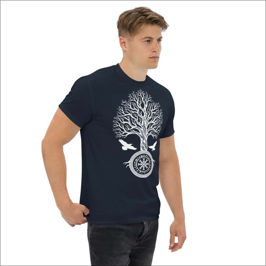 Yggdrasil With Helm Of Awe T shirt Black and Navy Northlord