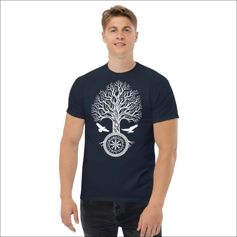 Yggdrasil With Helm Of Awe T shirt Black and Navy Northlord
