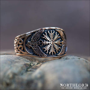 Aegishjalmur Ring With Ravens Bronze - Northlord