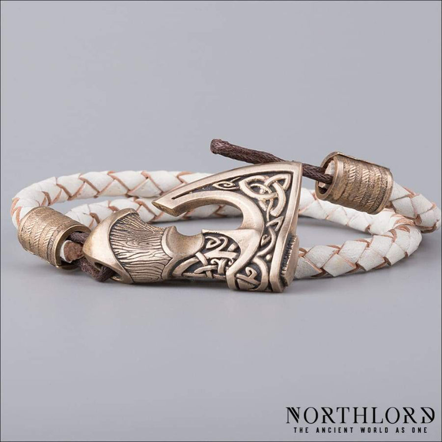 Big Viking Axe Bracelet Braided Leather White - Northlord - PK