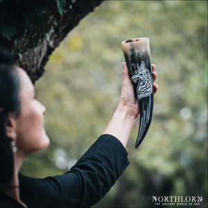 Celtic Wolf Drinking Horn Carved - Northlord