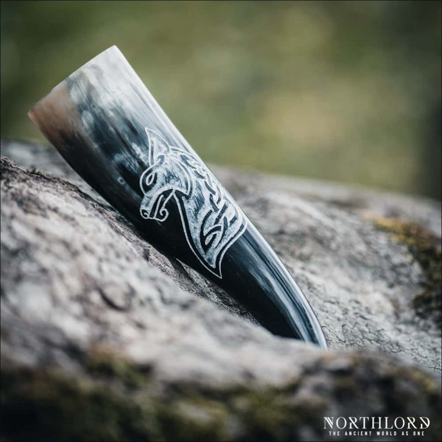 Celtic Wolf Drinking Horn Carved - Northlord
