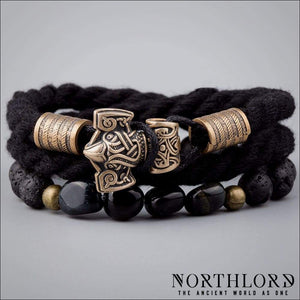 Double Bracelet With Thor’s Hammer and Lava Stones - Northlord-PK