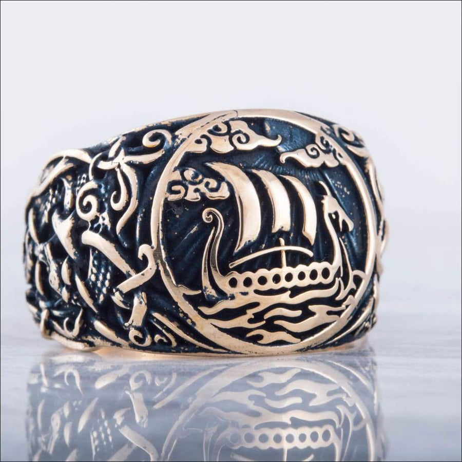 Drakkar Ship Ring With Mammen Art Bronze - Northlord-VK