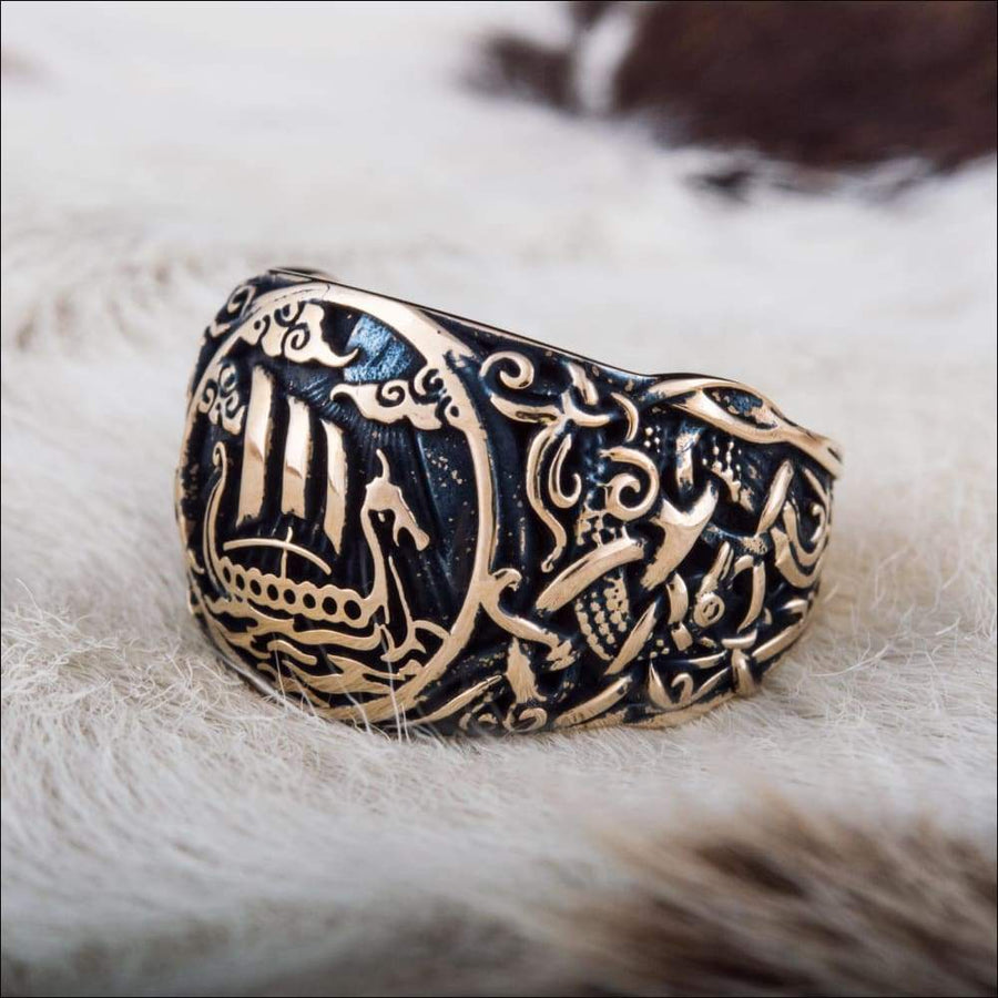 Drakkar Ship Ring With Mammen Art Bronze - Northlord-VK
