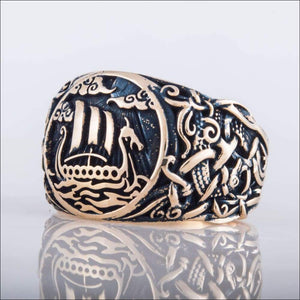 Drakkar Ship Ring With Mammen Art Bronze - Northlord-VK