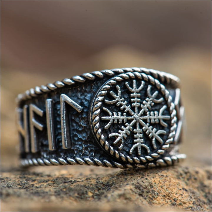 Hail Odin Ring With Helm Of Awe Sterling Silver - Northlord